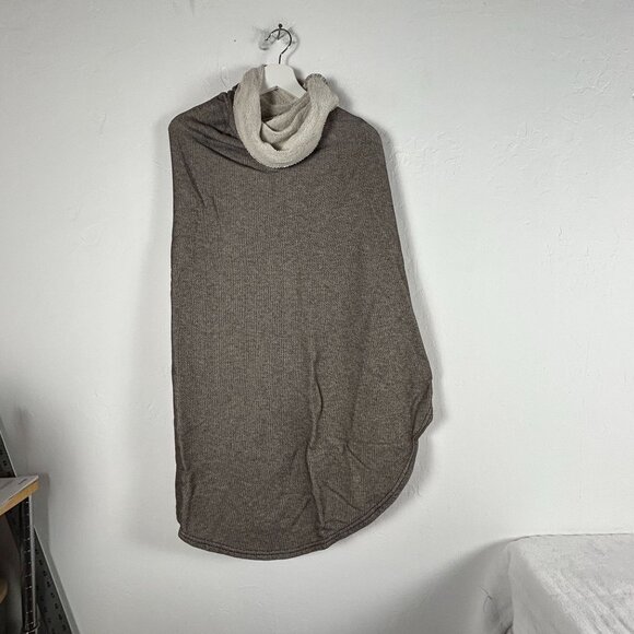 Cynthia Ashby Chocolate Heather Poncho One Size Brown Cowl Neck Asymmetric New - Picture 2 of 6